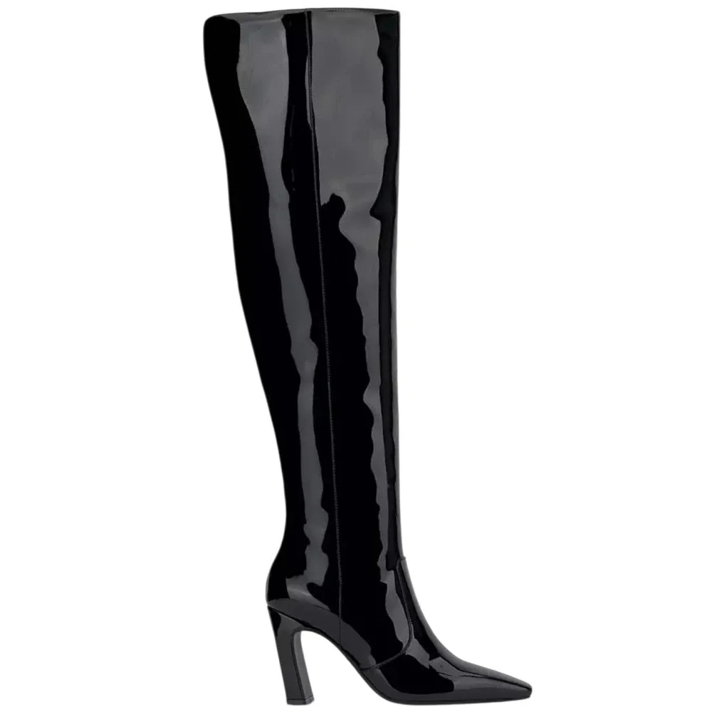 INC International Concepts Orisa Black Patent Leather Over‎ The Knee Boots 9.5M